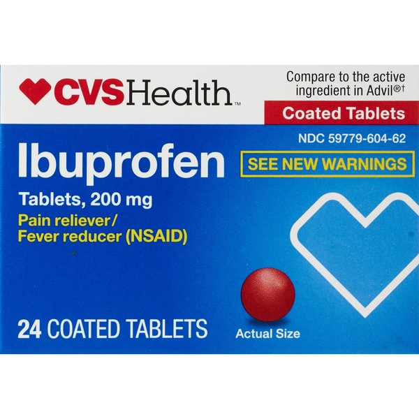 CVS Health - Ibuprofeno en tabletas recubiertas, analgésico, 24 u.