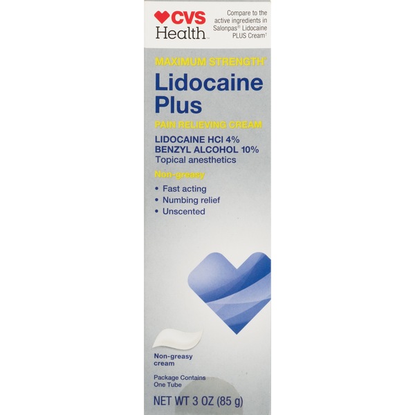 CVS Health Lidocaine Plus - Crema analgésica de máxima potencia, 3 oz