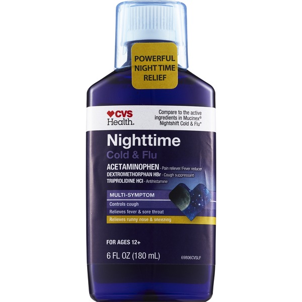 CVS Health Nighttime Cold & Flu Multi-Symptom Relief Liquid, 6 OZ
