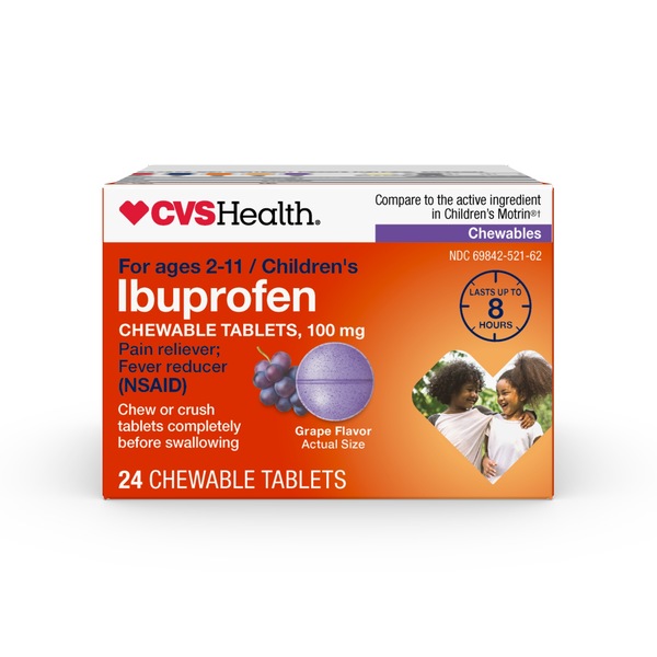 CVS Health Children's Ibuprofen Chewable Tablets, Grape, 24 CT