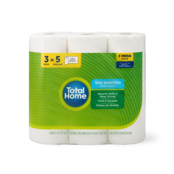 Total Home Size Selection Paper Towels, Mega Rolls, 3 ct