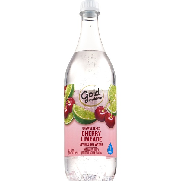 Gold Emblem Unsweetened Sparkling Water, Cherry Limeade, 33.8 oz