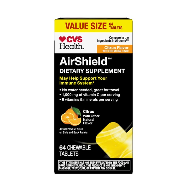 CVS Health AirShield Immunity Chewable Tablets, Citrus, 64 CT