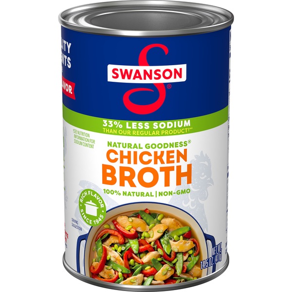 Swanson Natural Goodness 33% Less Sodium Chicken Broth, Can, 14.5 oz