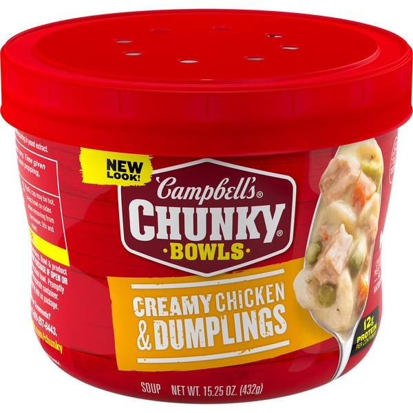 Campbell's Chunky Soup, Creamy Chicken and Dumplings Soup, Microwavable Bowl, 15.25 oz