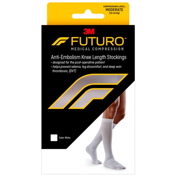 Futuro Moderate Compression Anti-Embolism Knee Length Closed Toe Stockings, White