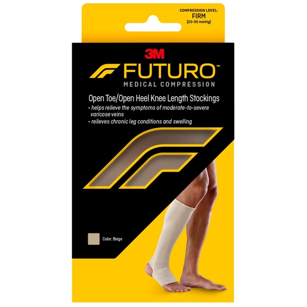 Futuro Firm Compression Open Toe/Heel Knee Length Stockings for Men and Women, Beige