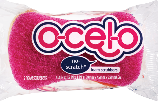 Ocelo No Scratch Foam Scrubbers, Assorted Bright Colors, 2 CT