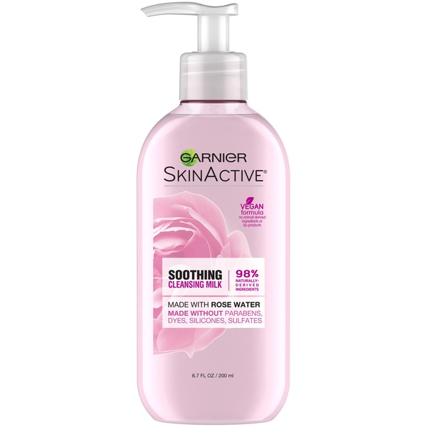 Garnier SkinActive Soothing Milk - Limpiador facial con agua de rosas, 6.7 oz