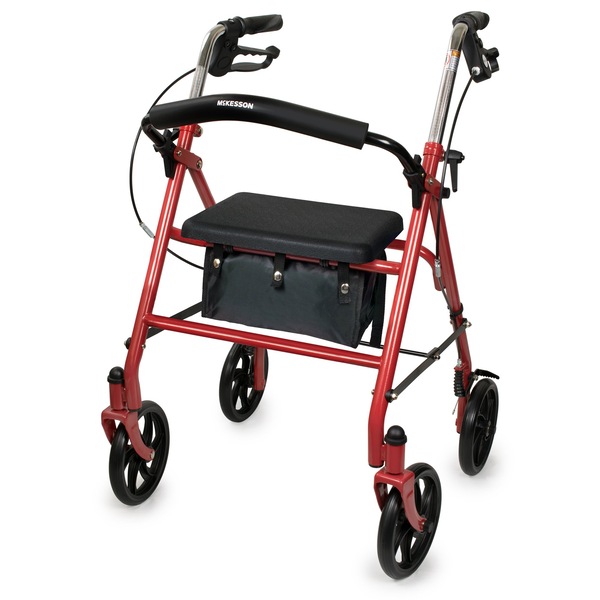 McKesson 4 Wheel Rollator 12 Inch Seat Width 300 lbs. Weight Capacity, Red