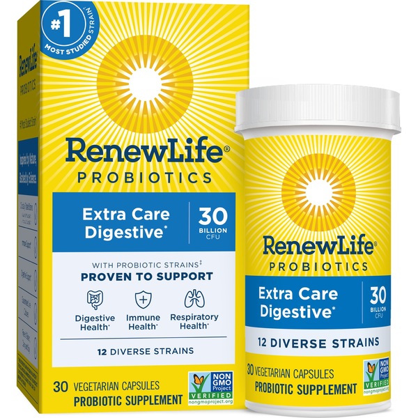 Renew Life Probiotics Extra Care Digestive Supplement Capsules, 30 CT