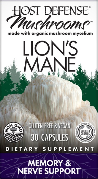 Host Defense Mushrooms Lion's Mane - Suplemento dietario, 30 u.