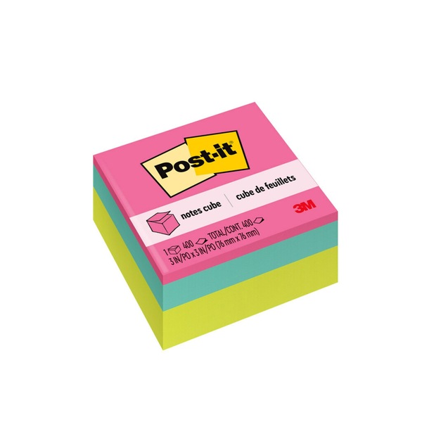 Post-it Notes Cube, 3 in. x 3 in., Bright colors, 400 Sheets