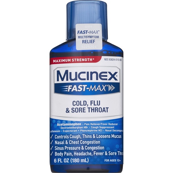 Mucinex Fast-Max Adult Cold Flu and Sore Throat Liquid, 6 OZ