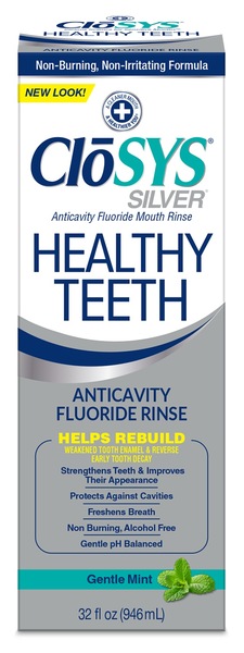 CloSYS Silver Healthy Teeth Anticavity Fluoride Mouth Rinse, Gentle Mint, 32 OZ
