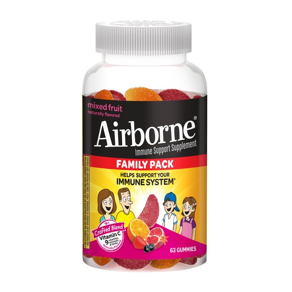 Airborne Immune Support Gummies, Mixed Fruit, 63 CT Family Pack