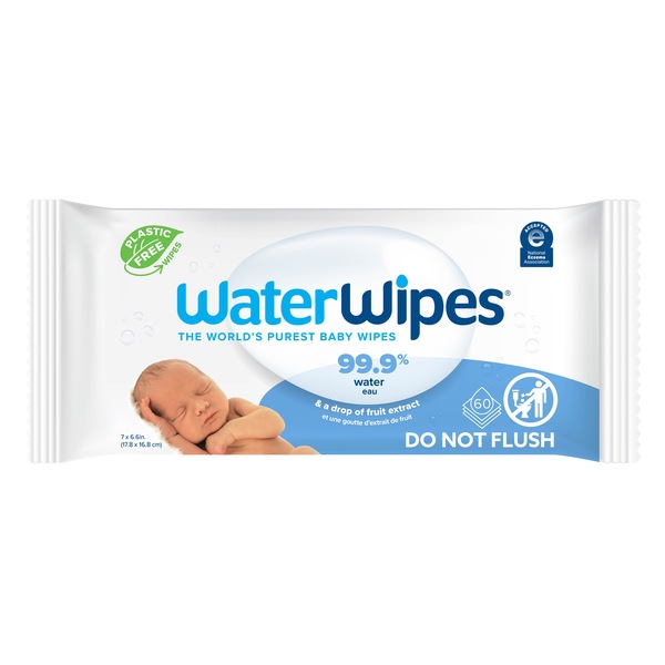 WaterWipes Plastic-Free Original Baby Wipes, 99.9% Water Based, Unscented, Sensitive Skin
