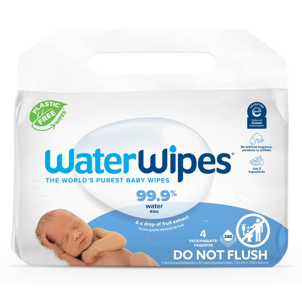WaterWipes Plastic-Free Original Baby Wipes, 99.9% Water Based, Unscented, Sensitive Skin