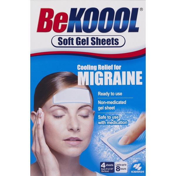 Be Koool Migraine & Fever Cooling Gel Sheets, 4 CT