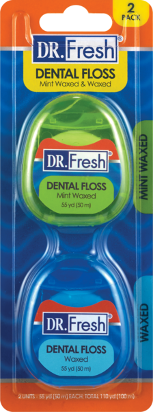 Dr. Fresh Velocity - Hilo dental encerado, Mint Waxed y Waxed, paquete de 2
