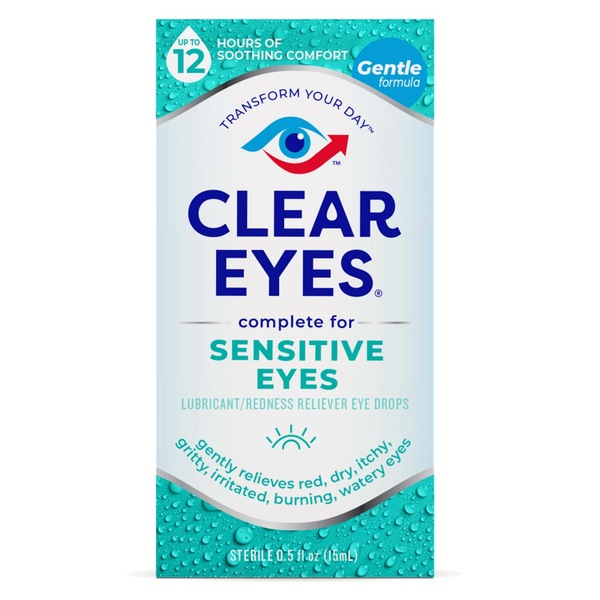 Clear Eyes Complete for Sensitive Eyes Lubricant/Redness Reliever Eye Drops, 0.5 fl. oz.