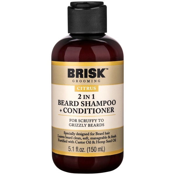 Brisk Grooming 2-in-1 Beard Shampoo & Conditioner, Citrus, 5.1 OZ