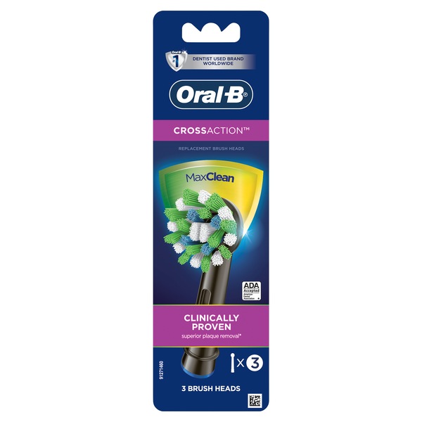 Oral-B CrossAction Electric Toothbrush Replacement Brush Head Refills, Black, 3/Pack