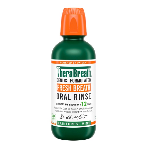 TheraBreath Fresh Breath Oral Rinse, Alcohol-Free, Rainforest Mint, 16 OZ