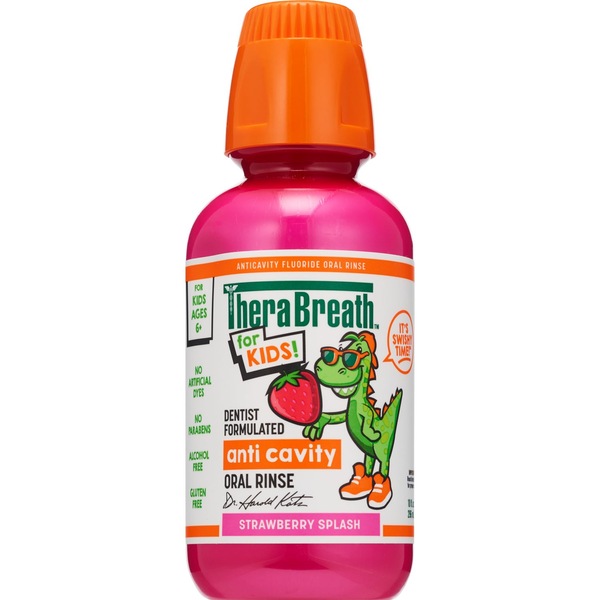 Therabreath Kids Anti Cavity Fluoride Oral Rinse, Strawberry Splash, 16 OZ