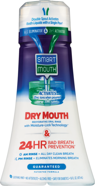 SmartMouth Dry Mouth Rehydrating Oral Rinse, 24-Hour Bad Breath Prevention, Alcohol-Free