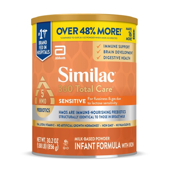 Similac 360 Total Care Sensitive Infant Formula, Powder 29.5-oz Tub