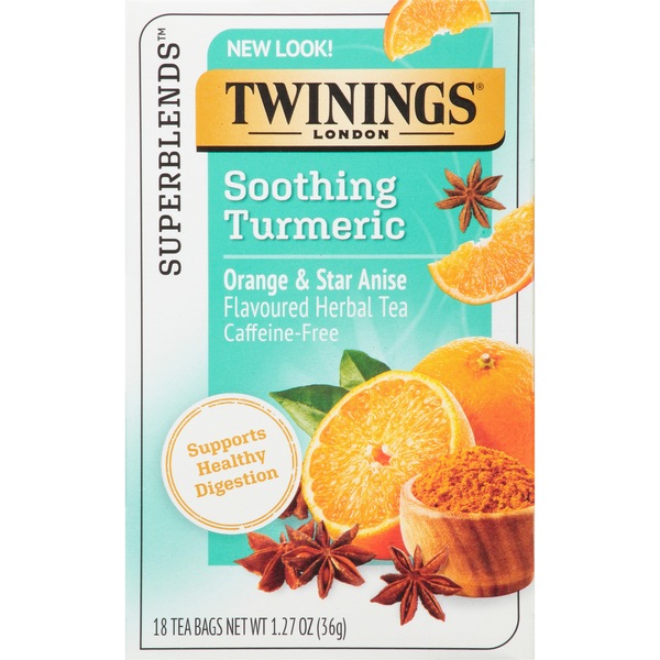Twinings Superblends Soothing Turmeric Orange & Star Anise Flavoured Herbal Tea, Caffeine-Free, 18 ct, 1. 27 oz