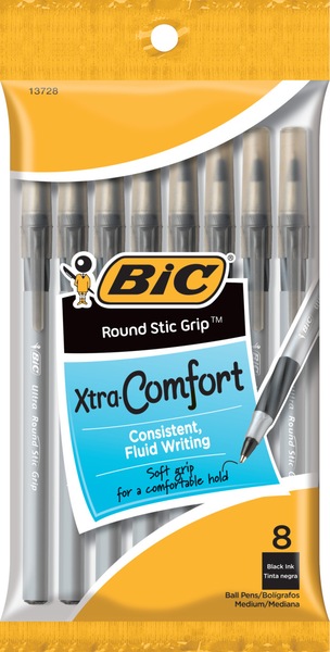 BIC Round Stic Grip Xtra Comfort Ballpoint Pens, 8 CT