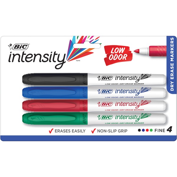 BIC Intensity Dry Erase Marker, Fine Point, Assorted Colors, 4 ct