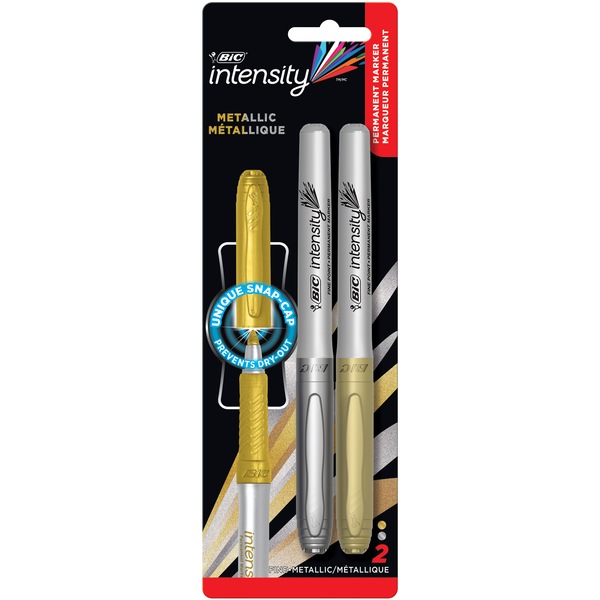 BIC Intensity Metallic Permanent Marker, Fine Point, Gold and Silver, Pack of 2