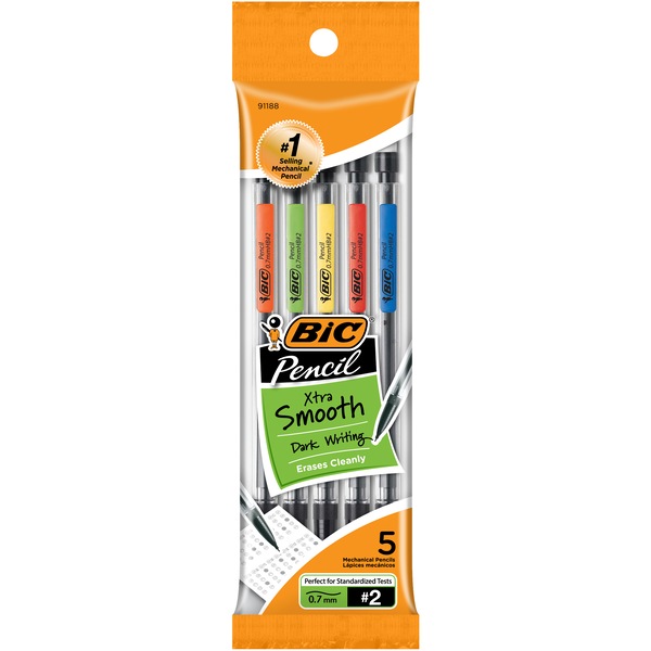 BIC Xtra-Life Mechanical Pencil, Clear Barrel, Medium Point (0.7mm), #2 Lead, 5 ct
