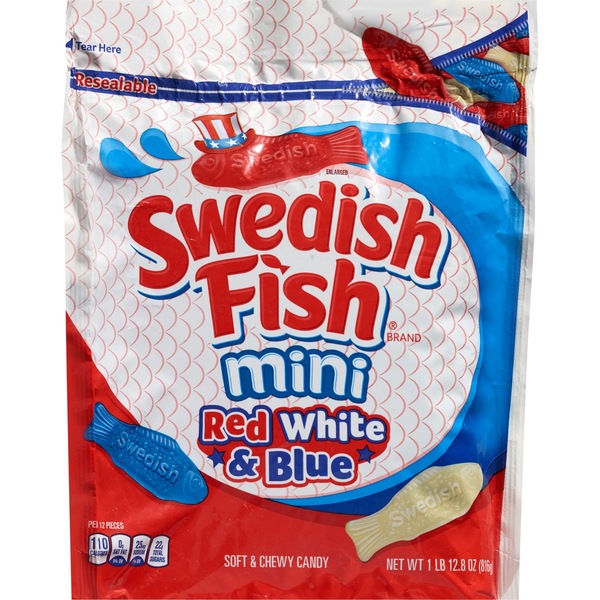 Swedish Fish, Mini Red, White & Blue Soft & Chewy Candy 1.8 Lbs