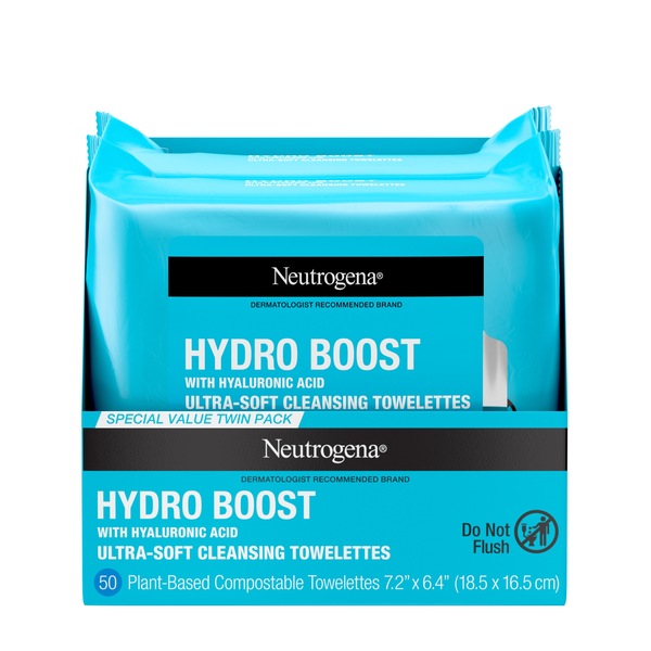 Neutrogena HydroBoost Face Cleansing & Makeup Remover Wipes, Twin Pack, 25CT