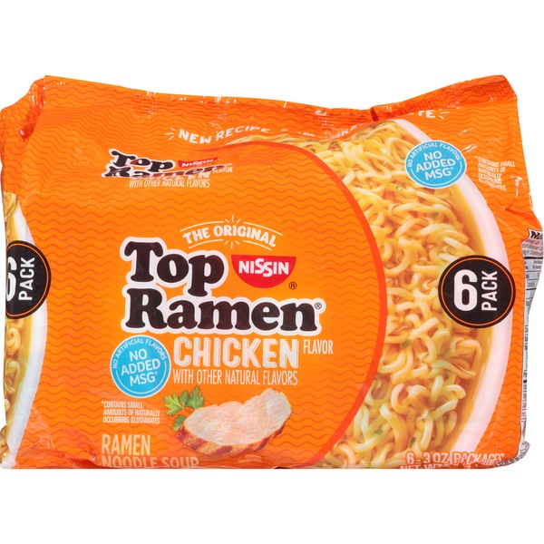 Nissin Top Ramen Noodle Soup, Chicken Flavor, 6 ct, 18 oz