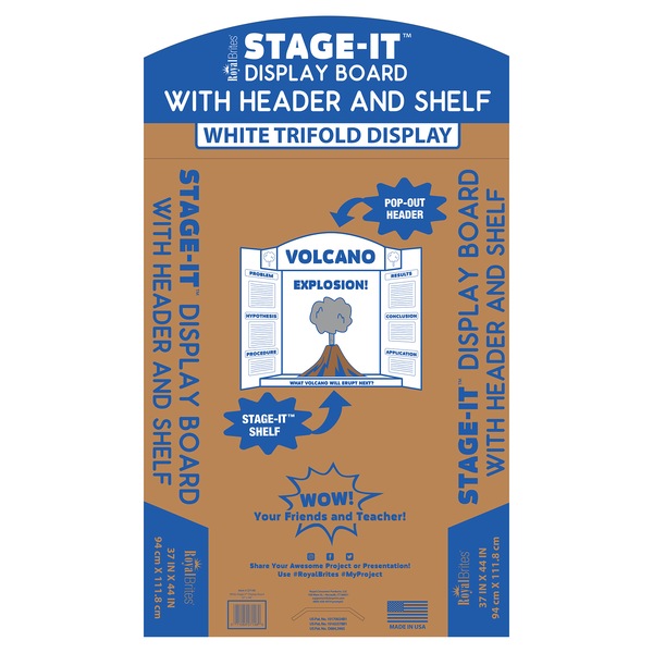 Royal Brites Stage-It Display Board with Crown Header and Shelf, White, 37"x44"