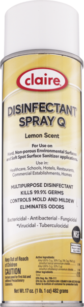 Claire Disinfectant Spray Q - Desinfectante en spray, fragancia Lemon, 17 oz