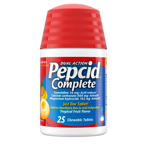 Pepcid Complete Acid Reducer + Antacid Chewable Tablets, Tropical Fruit