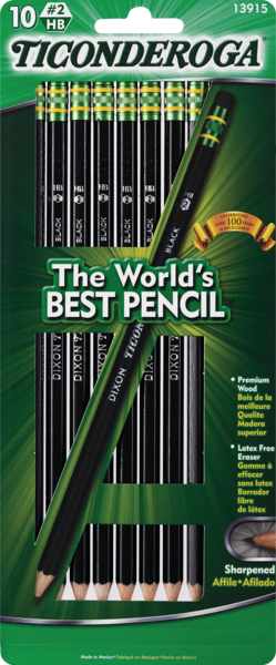 Ticonderoga Pre-Sharpened Black Wood Pencils, 10 CT