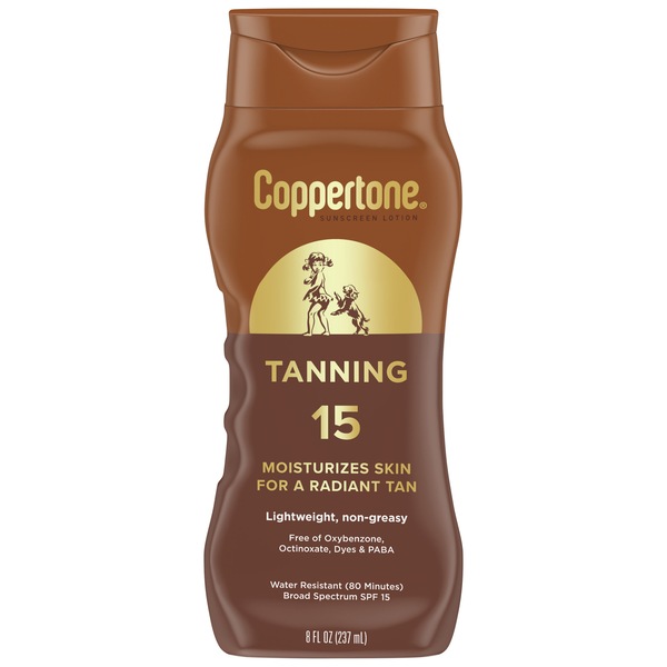 Coppertone Tanning Defend & Glow Sunscreen With Vitamin E Lotion Broad Spectrum SPF 15, 8 OZ