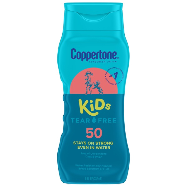 Coppertone Kids - Loción de protección solar a base de minerales resistente al agua, no irrita los ojos, amplio espectro, FPS 50, 6 oz