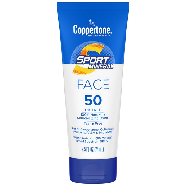 Coppertone Sport Face - Loción mineral de protección solar para el rostro, FPS 50, 2.5 oz