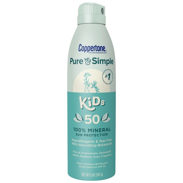 Coppertone Pure & Simple Kids Mineral Sunscreen Spray, SPF 50, 5 oz