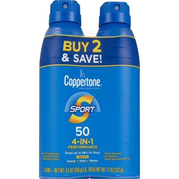 Coppertone SPORT Continuous Sunscreen Spray Broad Spectrum SPF 30, Twin Pack, 5.5 OZ