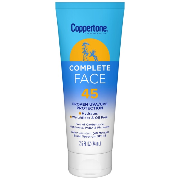Coppertone Complete Face Sunscreen Lotion, SPF 45, 2.5 oz