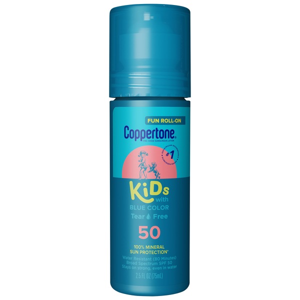 Coppertone Kids Fun Color Roll-On Sunscreen, Blue, SPF 50, 2.5 oz